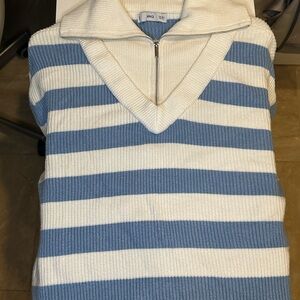 Blue and White Striped Women's Sweater with a Collar